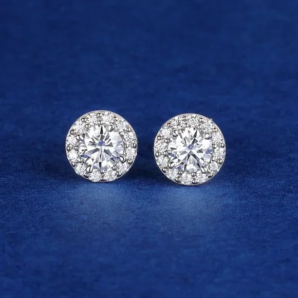 Certified 1ct. t.w. Moissanite Diamond Round Halo Stud Earrings NEW A - Picture 5 of 13